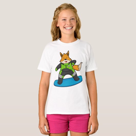 Fox als Snowboarder met Snowboard T-shirt (Voorkant volledig)