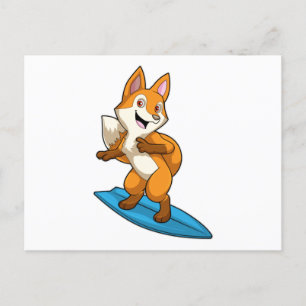 Fox als surfer met surfboard briefkaart
