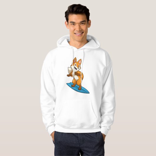 Fox als surfer met surfboard hoodie (Voorkant volledig)