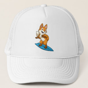 Fox als surfer met surfboard trucker pet