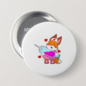 Fox als verpleegster met spuit ronde button 7,6 cm (Voorkant /achterkant)