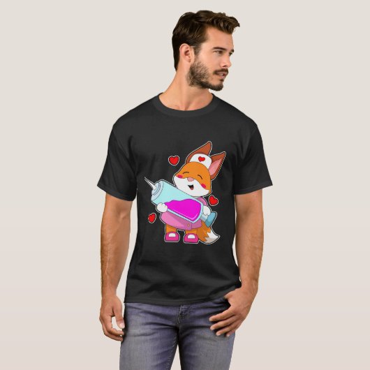 Fox als verpleegster met spuit t-shirt (Voorkant volledig)