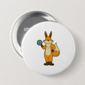 Fox als volleybalspeler met volleybal ronde button 7,6 cm (Voorkant /achterkant)