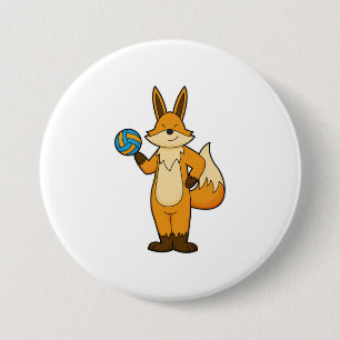 Fox als volleybalspeler met volleybal ronde button 7,6 cm