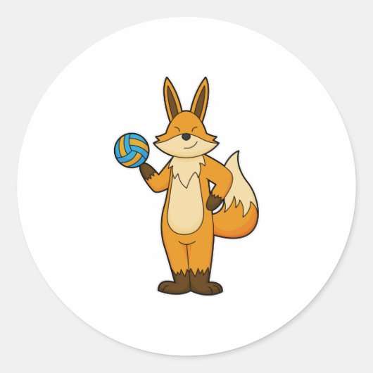 Fox als volleybalspeler met volleybal ronde sticker (Voorkant)