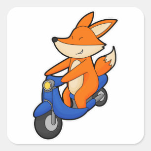 Fox als wandelaar met scooter vierkante sticker