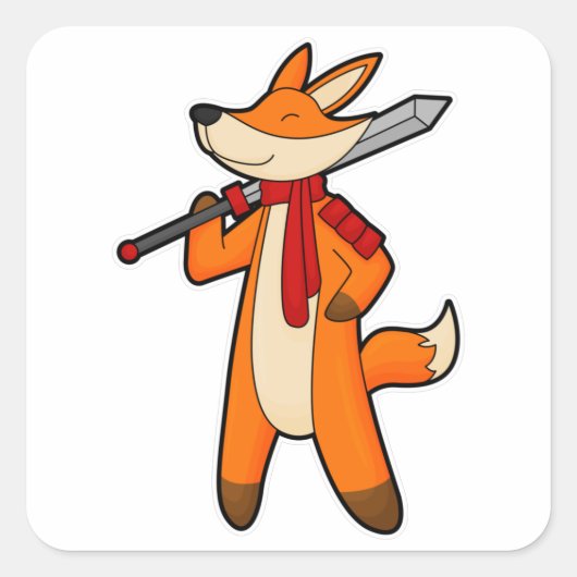 Fox als Warrior met zwaard en scarf Vierkante Sticker (Voorkant)