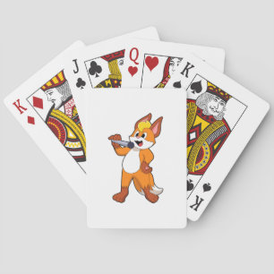 Fox als zanger met microfoon pokerkaarten