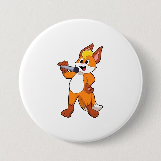 Fox als zanger met microfoon ronde button 7,6 cm (Voorkant)