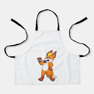 Fox als zanger met microfoon schort