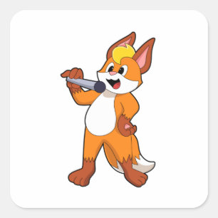 Fox als zanger met microfoon vierkante sticker
