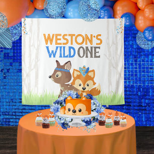 Fox and Deer Wild One Bos Bomen Party Achtergrond Wandkleed