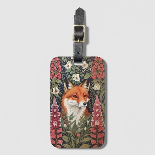 Fox and Foxglove Bloemen William Morris Geïnspiree Bagagelabel (Voorkant (verticaal))