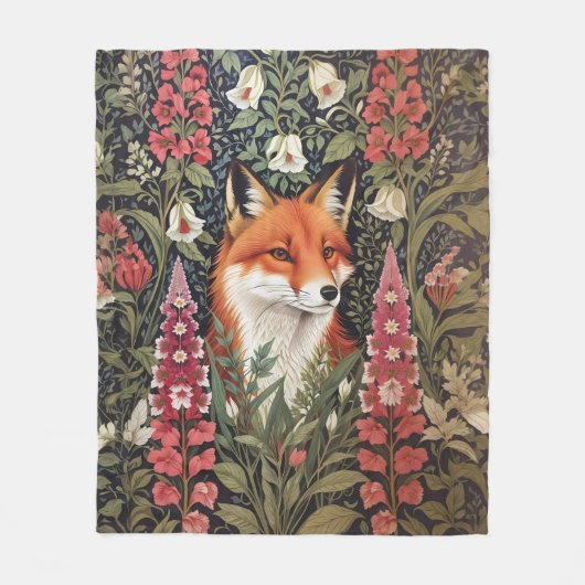 Fox and Foxglove Bloemen William Morris Geïnspiree Fleece Deken (Voorkant)