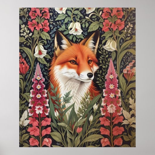 Fox and Foxglove Bloemen William Morris Geïnspiree Poster (Voorkant)