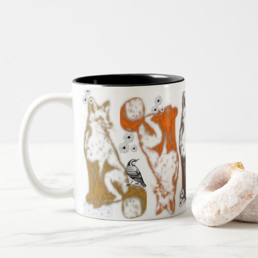 Fox and friends coffee mug theme graphics tweekleurige koffiemok (Met donut)