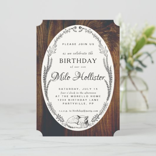 Fox and Laurel Wood Birthday-uitnodiging Kaart (Staand voorkant)