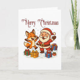 Fox and Santa Christmas Folded Greeting Card Kaart