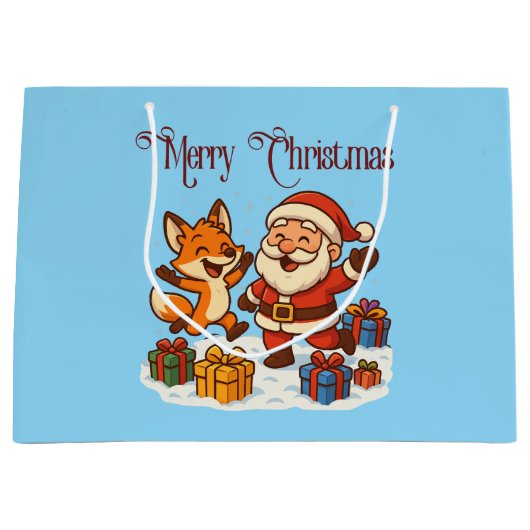 Fox and Santa Christmas Gift Bag Groot Cadeauzakje (Voorkant)