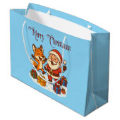 Fox and Santa Christmas Gift Bag Groot Cadeauzakje (Achterkant Gekanteld)