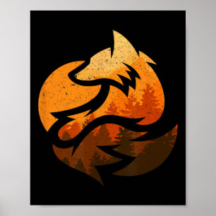 Fox Animal Design Gifts met Natuur Trees Hunting Poster