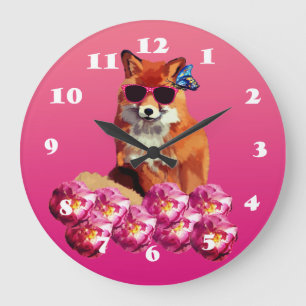 Fox Art, Roze Wandklok Grote Klok