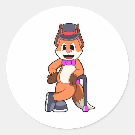 Fox as Gentleman with Pet & Stick Ronde Sticker (Voorkant)