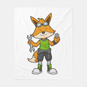 Fox as Mechanic with Wrench & Nut Fleece Deken