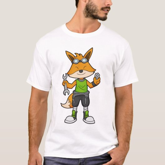Fox as Mechanic with Wrench & Nut T-shirt (Voorkant)