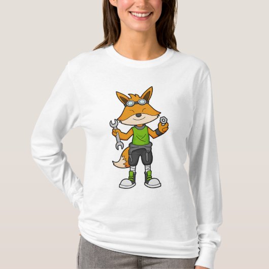 Fox as Mechanic with Wrench & Nut T-shirt (Voorkant)