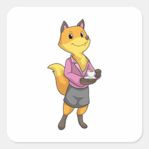 Fox as Secretary with Coffee Cup Vierkante Sticker
