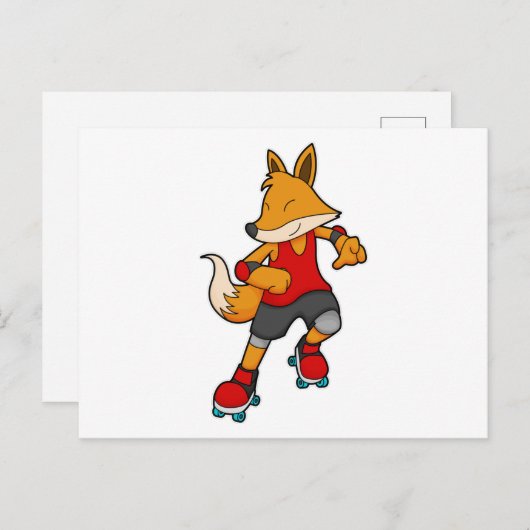 Fox as Skater with Roller skates Briefkaart (Voorkant / Achterkant)