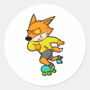 Fox as Skater with Roller skates Ronde Sticker