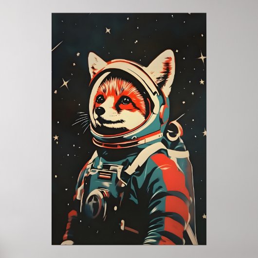 Fox Astronaut Poster, Fox Retro Print, Fox Poster (Voorkant)