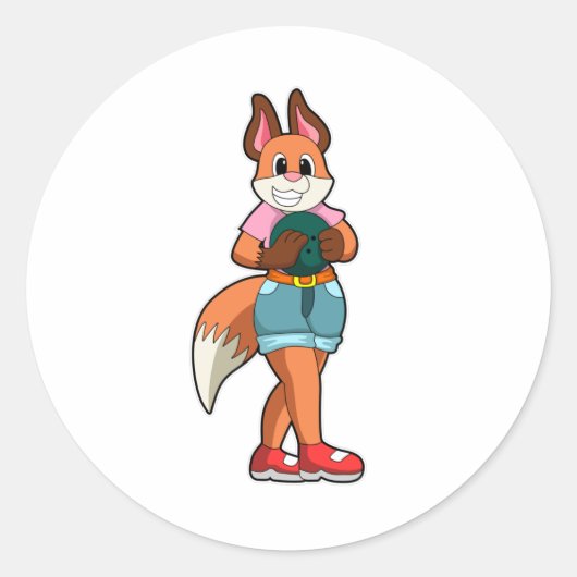 Fox at Bowling with Bowling ball Ronde Sticker (Voorkant)