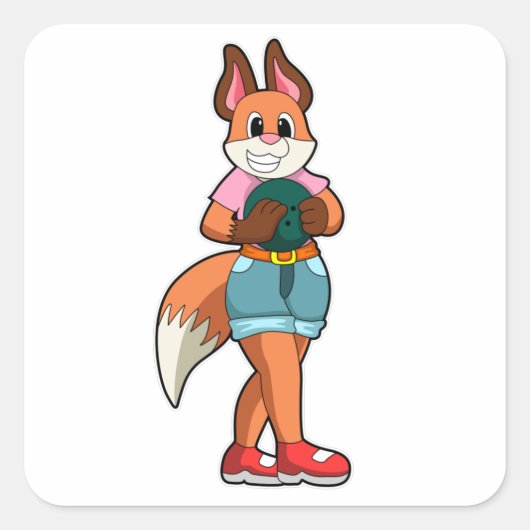 Fox at Bowling with Bowling ball Vierkante Sticker (Voorkant)