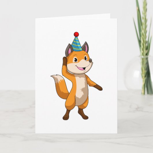 Fox at Party with Party hat Kaart (Voorkant)