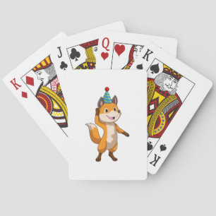 Fox at Party with Party hat Pokerkaarten