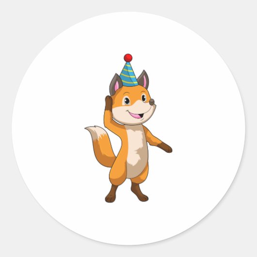 Fox at Party with Party hat Ronde Sticker (Voorkant)