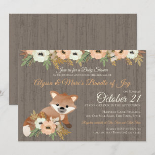 Fox Autumn Floral Woodland Baby shower Kaart