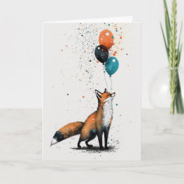 Fox avec Balloon et Casquette de fête Carte de voe