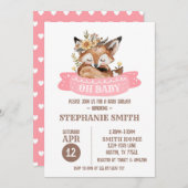 Fox Baby shower bébé fille invitation (Devant / Derrière)