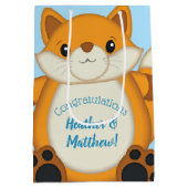 Fox Baby shower Blue Medium Cadeauzakje (Achterkant)