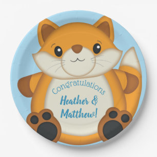 Fox Baby shower Blue Papieren Bordje