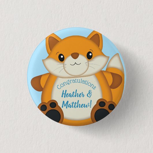 Fox Baby shower Blue Ronde Button 3,2 Cm (Voorkant)