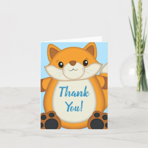 Fox Baby shower Blue Woodland Bedankkaart