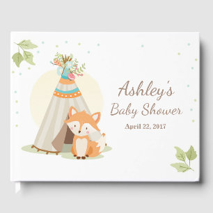 Fox Baby shower gastenboek Teepee pow wow Woodland