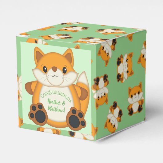 Fox Baby shower Green Bedankdoosjes (Voorkant Zijde)
