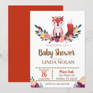 Fox Baby shower Invitation Animal Party Kaart