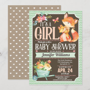 Fox Baby shower Invitation, Woodland Girl Kaart